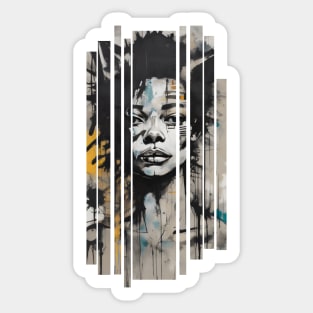 Basquiat style afro girl with cat ears painting Sticker